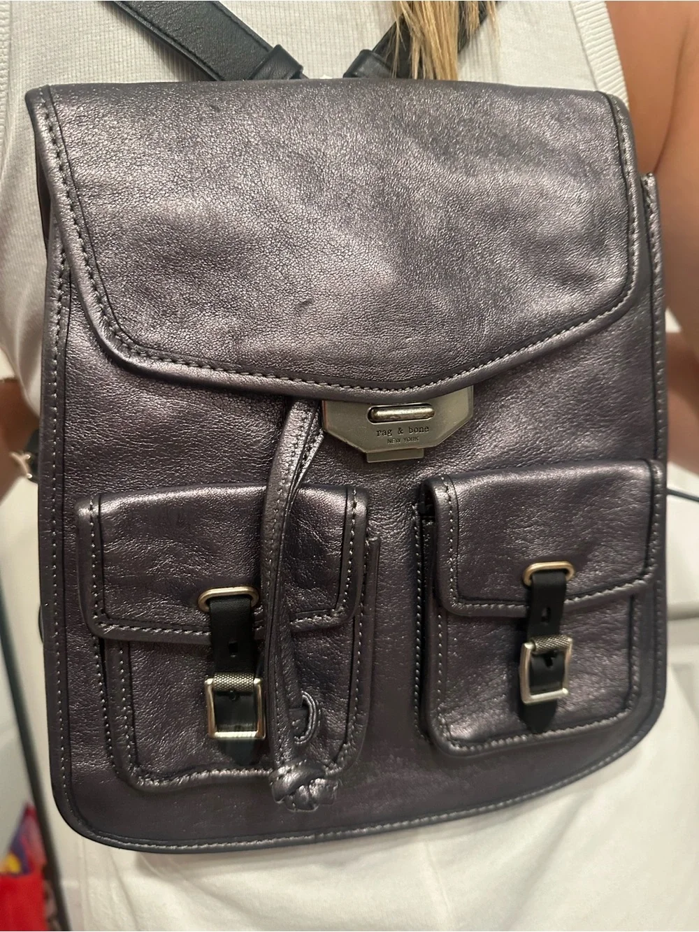 rag & bone Metallic Black Leather Backpack
